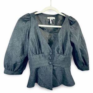 BCBGeneration Peplum Blazer Puff Sleeve Cropped Jacket Gray Womens Size 2 Dressy